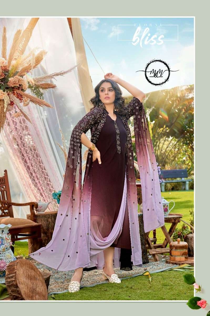 M&m-Arzoie-Georgette-Hand Work-Kurti-Pant-Jacket-1003